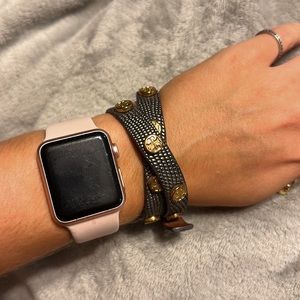 Tory Burch Black Textured Wrap Bracelet with Gold Logo Studs